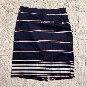 J Crew The Pencil Skirt Navy Blue White Striped Skirt